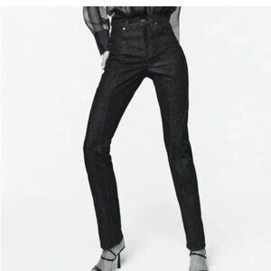 Zara The Panelled Slim High Rise Black Jeans Size 0